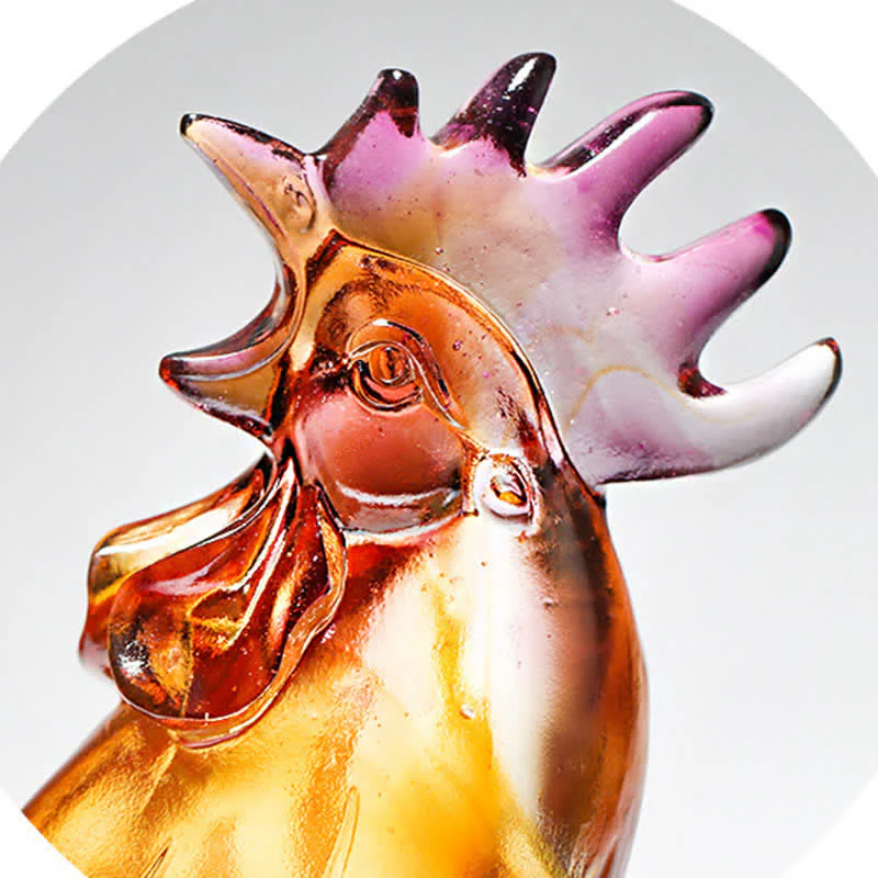 Buddha Stones Handmade Liuli Crystal Rooster Art Piece Home Decoration