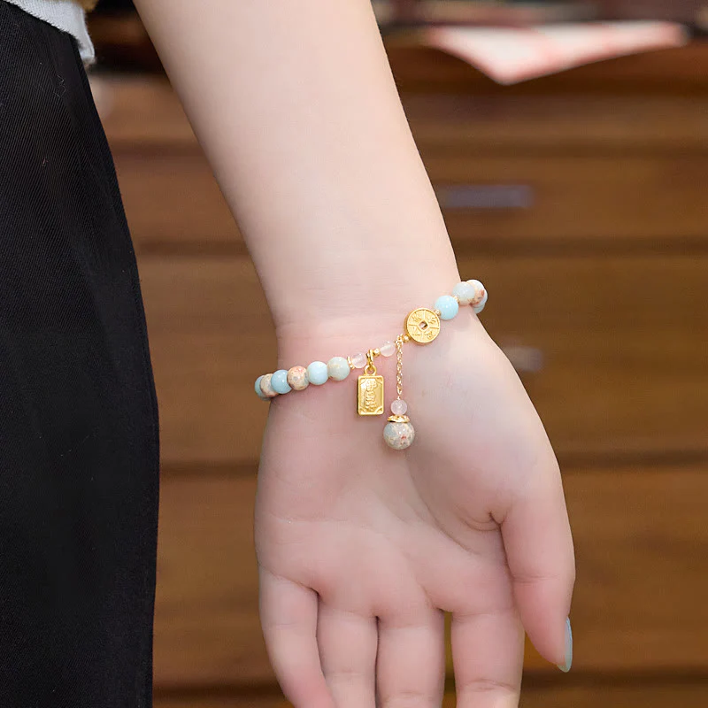 Buddha Stones Shoushan Stone Copper Coin Money From All Directions Wealth Bracelet