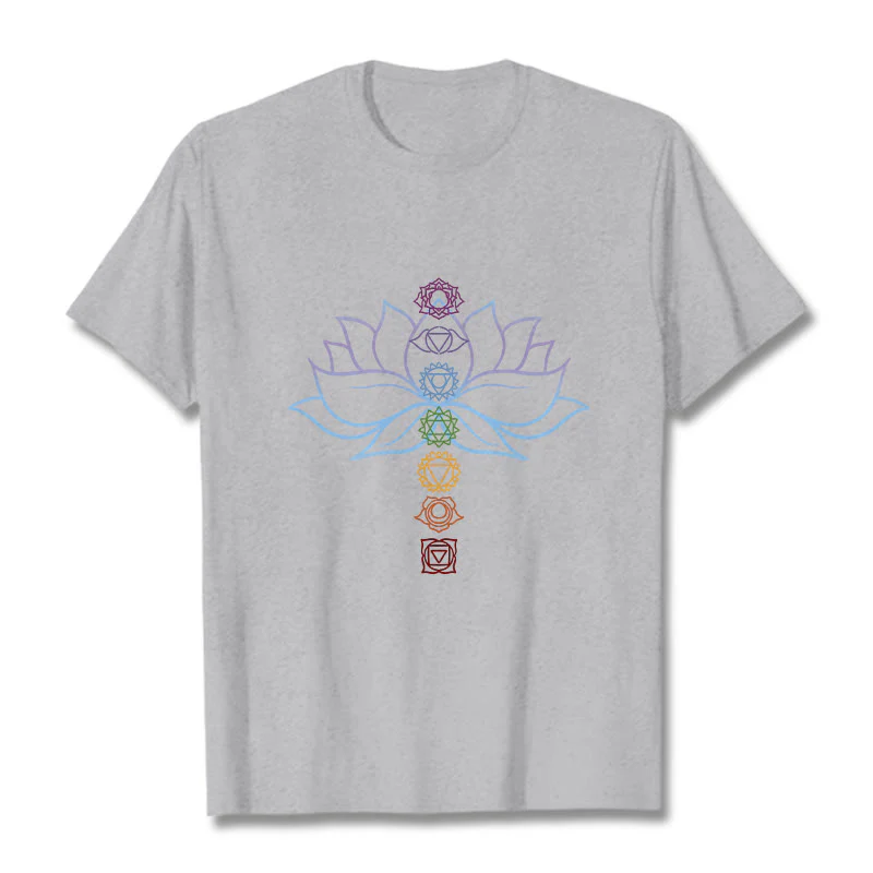 Buddha Stones Pastel Hues Lotus Flower Chakra Symbols Meditation Cotton Tee T-shirt