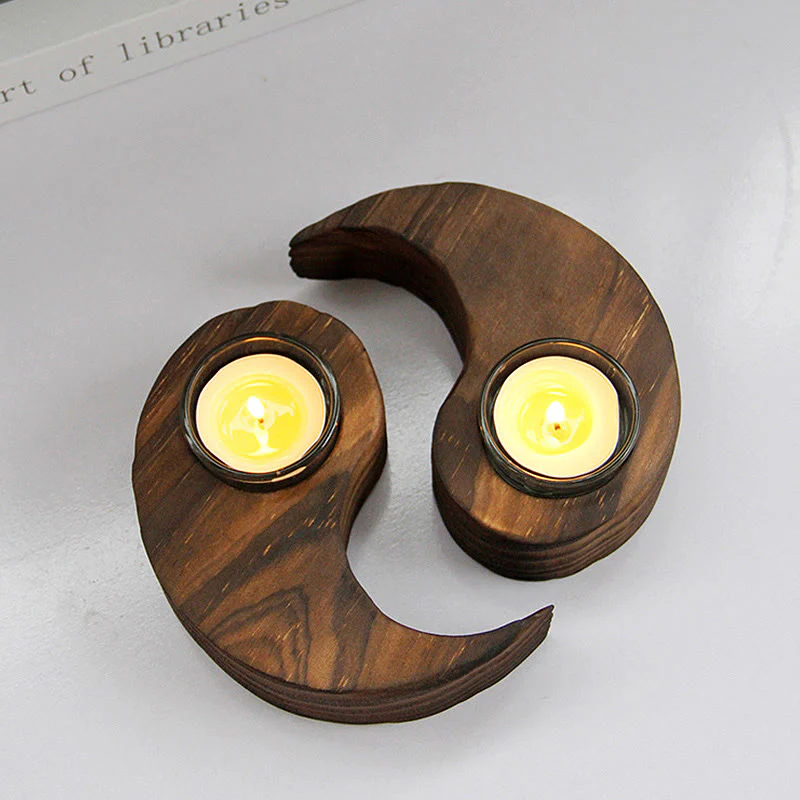 Buddha Stones Yin Yang Wood Candle Holder Meditation Rituals Use Items