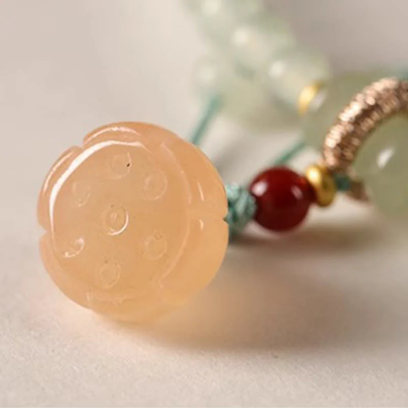 Buddha Stones Multiple Circles Natural Aventurine Glass Lotus Pods Lucky Bamboo Positivity Bracelet