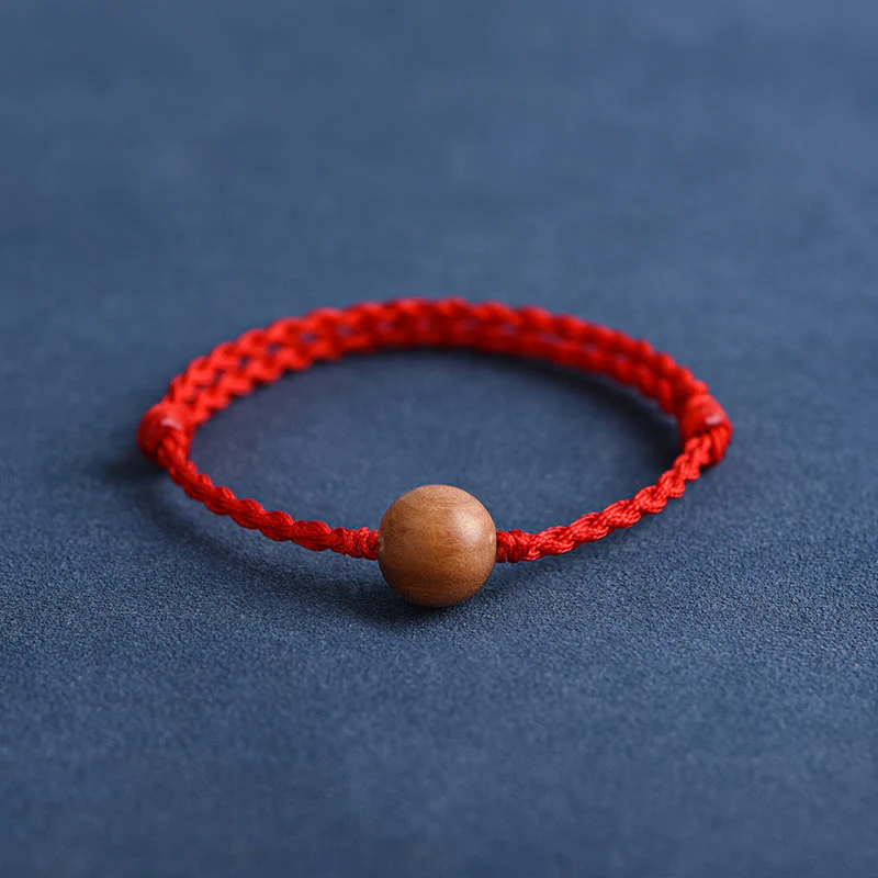 Buddha Stones Natural Peach Wood Bead Ward Off Evil Spirits Braided Bracelet
