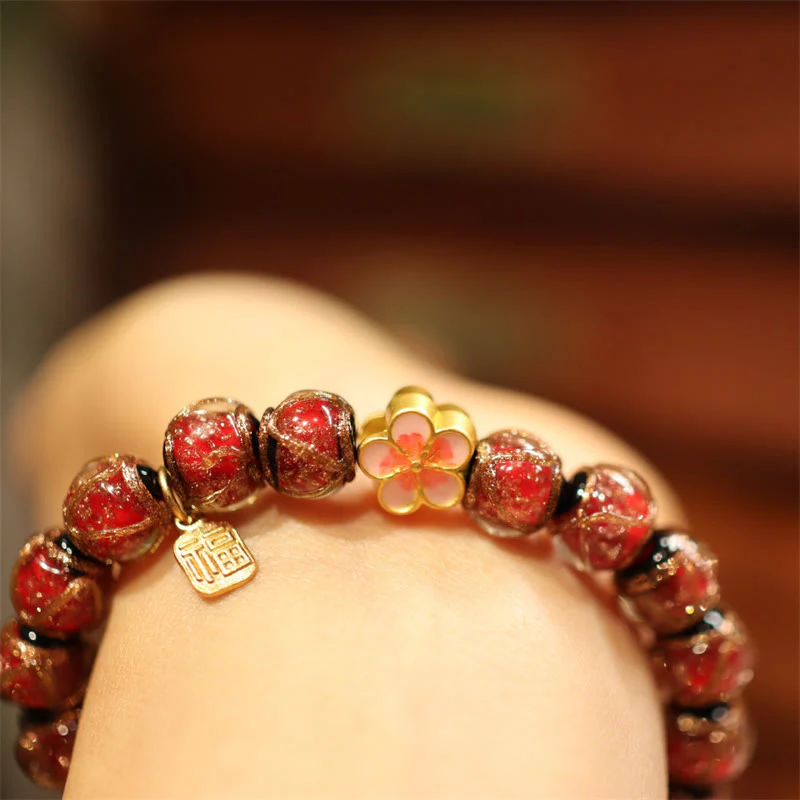 Buddha Stones Tibetan Gold Swallowing Beast Family Five God Of Wealth Thangka Fortune Bead Bracelet