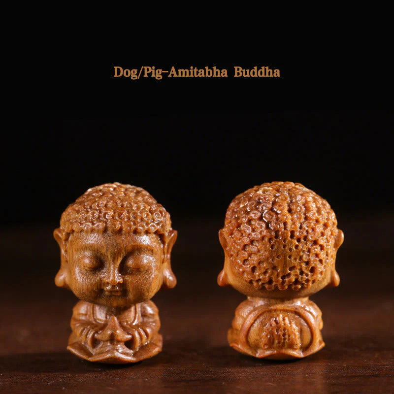 Buddha Stones Chinese Zodiac Natal Buddha Green Sandalwood Lotus Engraved Positive Home Decoration