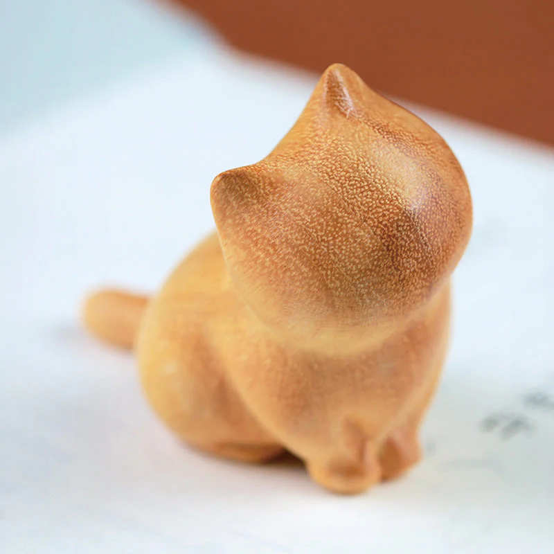 Buddha Stones Small Cat Sandalwood Protection Home Decoration(Random Type)
