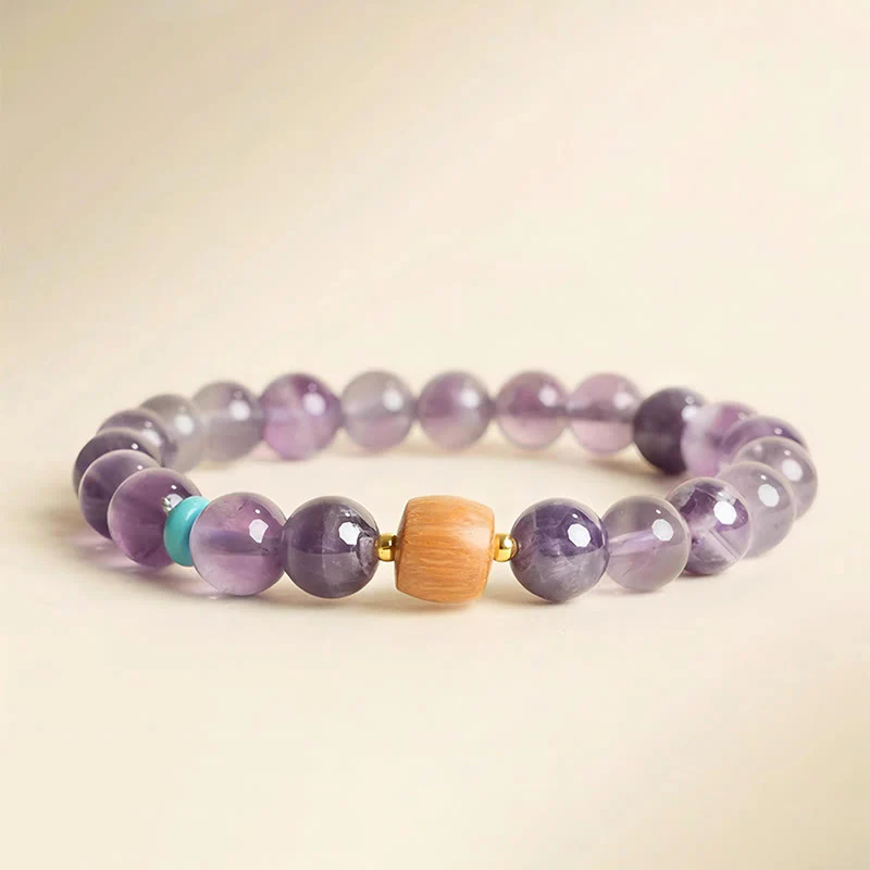 Buddha Stones Natural Amethyst Lucky Wooden Beads Peace Bracelet