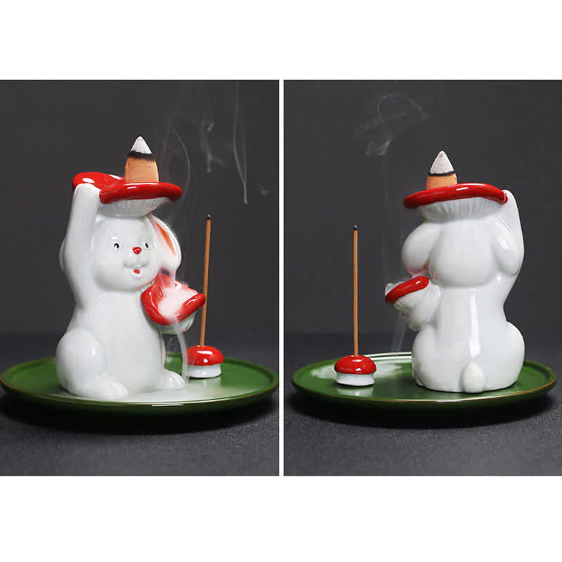 Year of the Rabbit Carrot Mushrooms Rabbit Ceramic Bunny Blessing Incense Burner (Extra 30% Off | USE CODE: FS30)