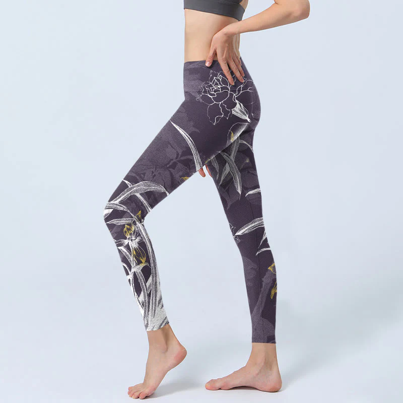 Buddha Stones Orchid Flower Roses Gym Leggings Women's Yoga Pants
