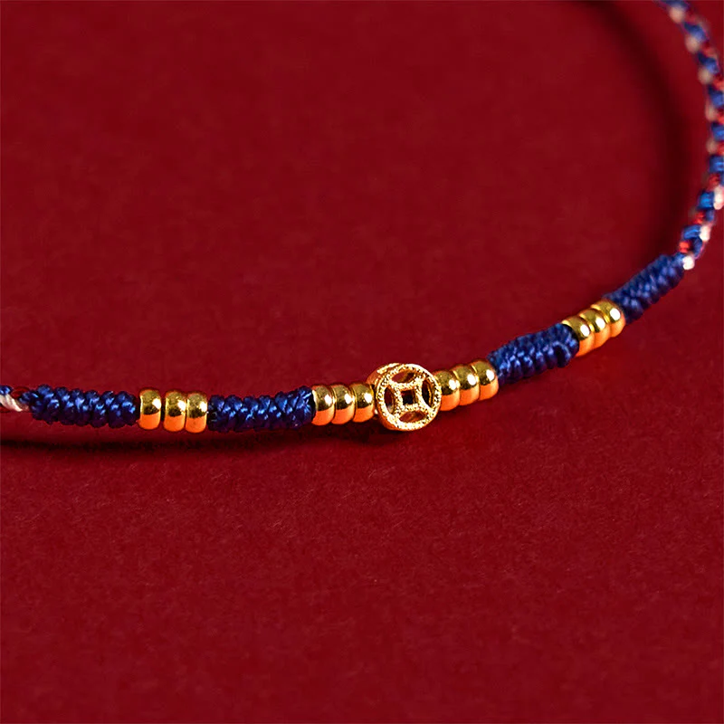 Buddha Stones Handmade Braided Red String Copper Coins Luck Bracelet