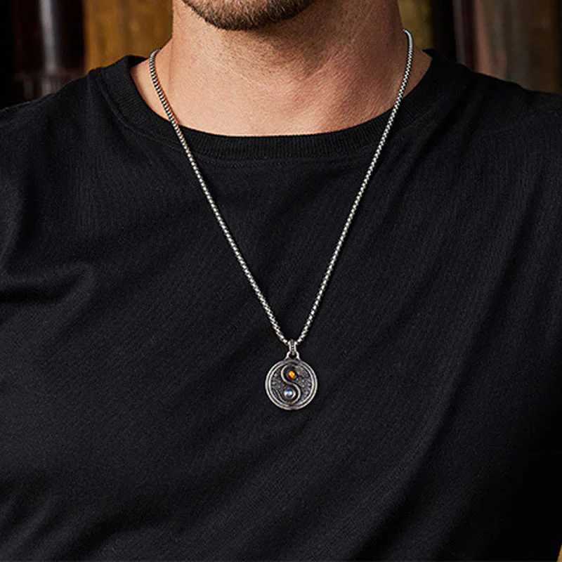 Buddha Stones Snake Yin Yang Symbol Copper Wealth Necklace Pendant