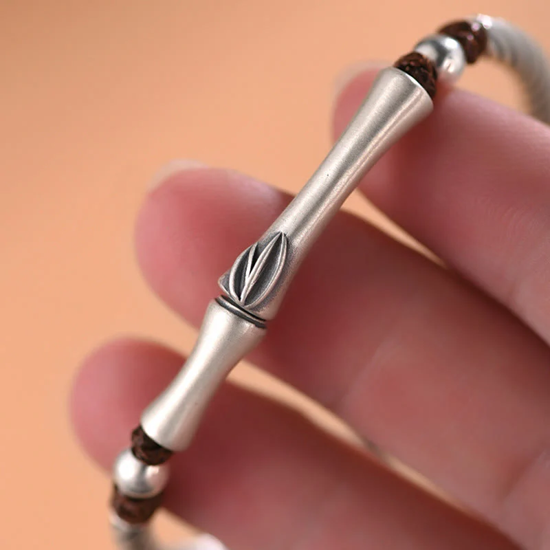 Buddha Stones 999 Sterling Silver Bamboo Pattern Cicada Luck Wealth Bracelet