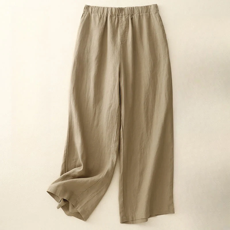 Buddha Stones Wild Plain Cotton Linen Women's Wide Leg Pants With Pockets