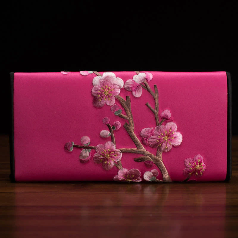 Buddha Stones Plum Bossom Su Embroidery Journey Shopping Long Purse Handbag