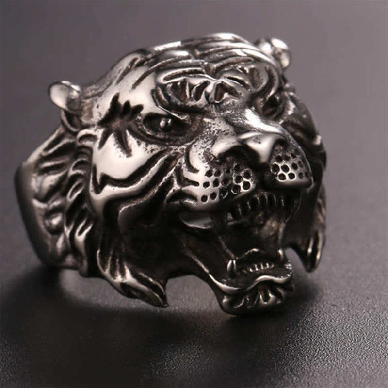 Buddha Stones Men's Animal Tiger Head Titanium Steel Balance Calm Punk Rock Biker Ring