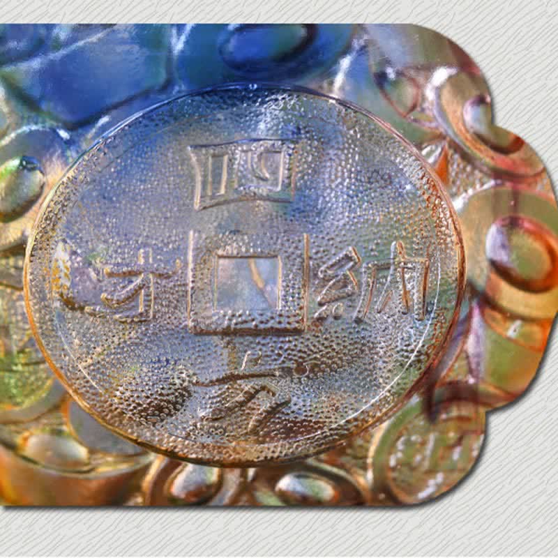 Buddha Stones Handmade Liuli Crystal Treasure Bowl Art Piece Home Decoration