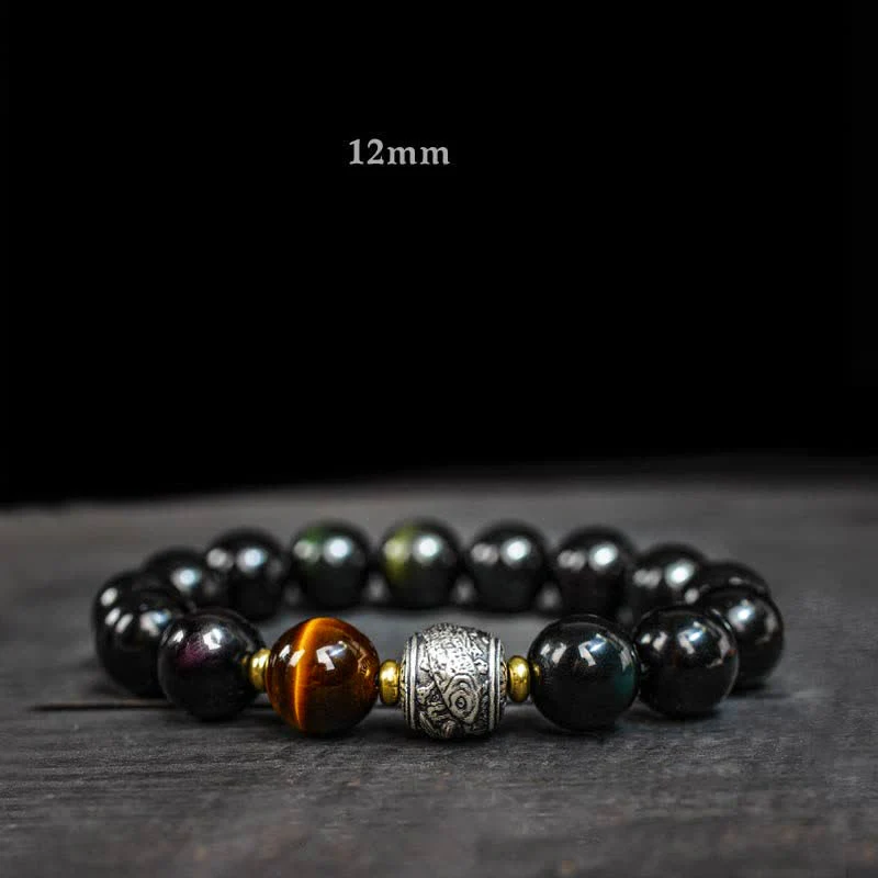 Buddha Stones To Experience a Reversal of Fortune Rainbow Obsidian Gold Sheen Obsidian Protection Bracelet