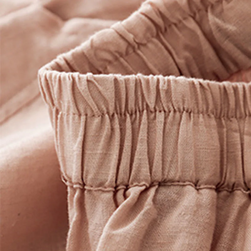 Buddha Stones Casual Plain Cropped Pants Women's Cotton Linen Harem Pants With Pockets