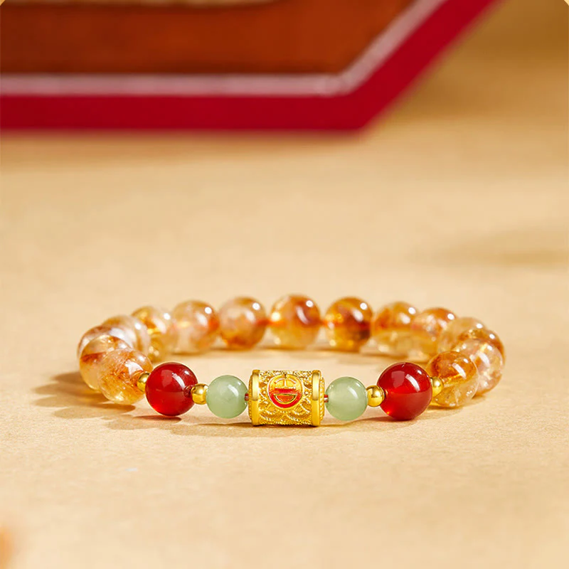 Buddha Stones 999 Sterling Silver Natural Citrine Red Agate Hetian Jade Beads Protection Bracelet