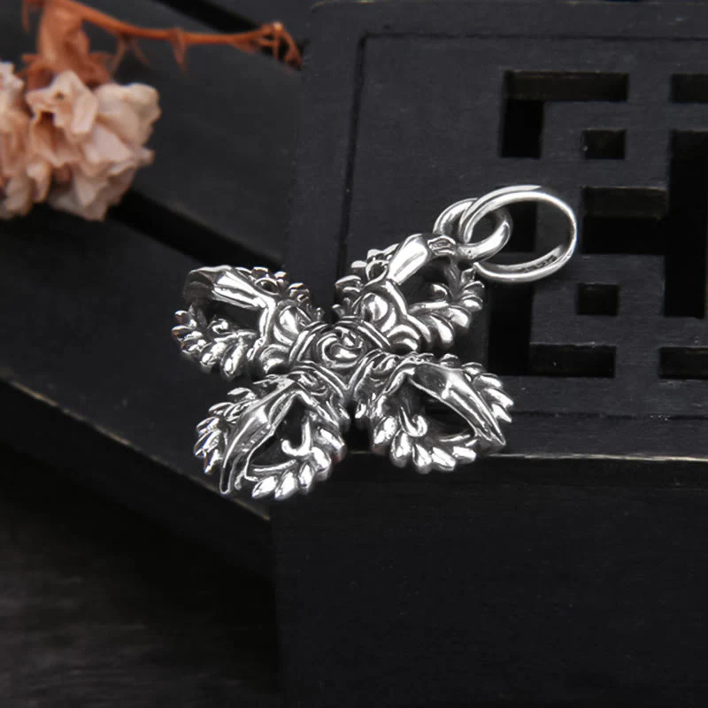Buddha Stones 925 Sterling Silver Double Dorje Vajra Spiritual Strength Necklace Pendant