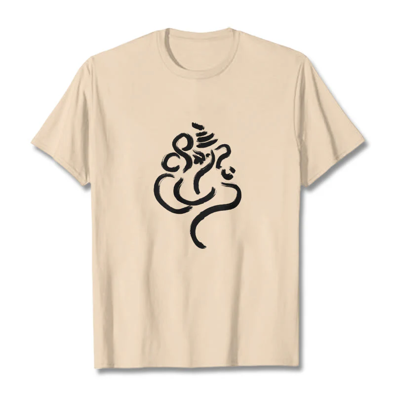 Buddha Stones Casual Ganesha Pattern Cotton Tee T-shirt