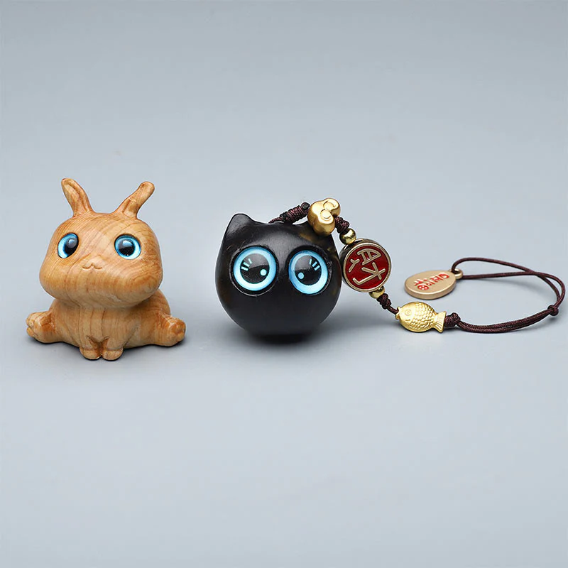 Buddha Stones Green Sandalwood Mini Cute Animal Rabbit Cat Deer Whale Prosperity Phone Hanging Decorations
