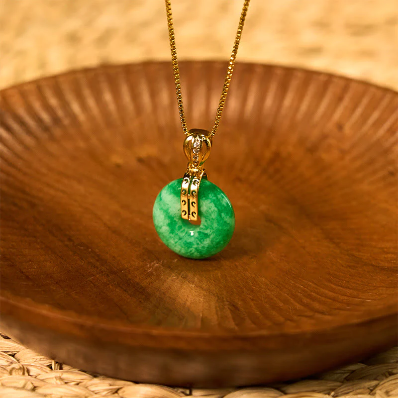 Buddha Stones Cyan Jade Peace Buckle Healing Luck Necklace Pendant