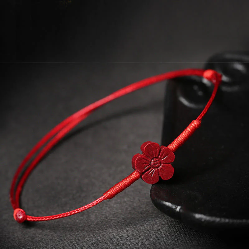 Buddha Stones Handmade Plum Blossom Four Leaf Clover PiXiu Lotus Koi Fish Cinnabar Blessing Braid Bracelet
