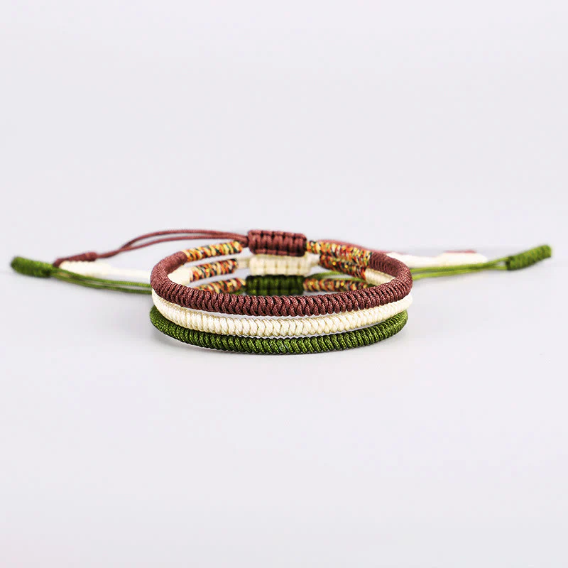 Buddha Stones 3Pcs Tibetan Handmade Multicolored Luck King Kong Knot Auspiciousness Bracelet