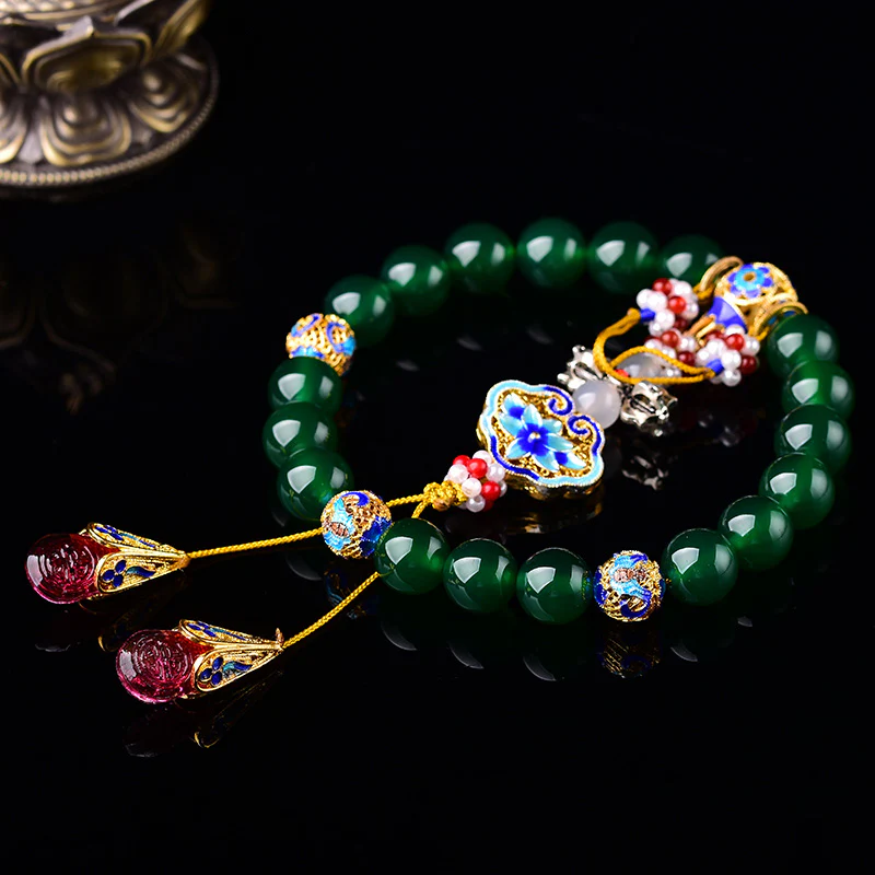 Buddha Stones Natural Green Agate Wrist Mala Success Charm Pocket Mala Car Decoration