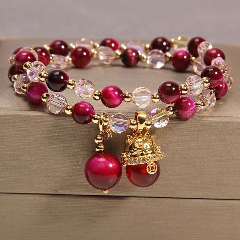 Buddha Stones Tiger Eye Pixiu Fox Money Bag Protection Self Confidence Double Wrap Bracelet