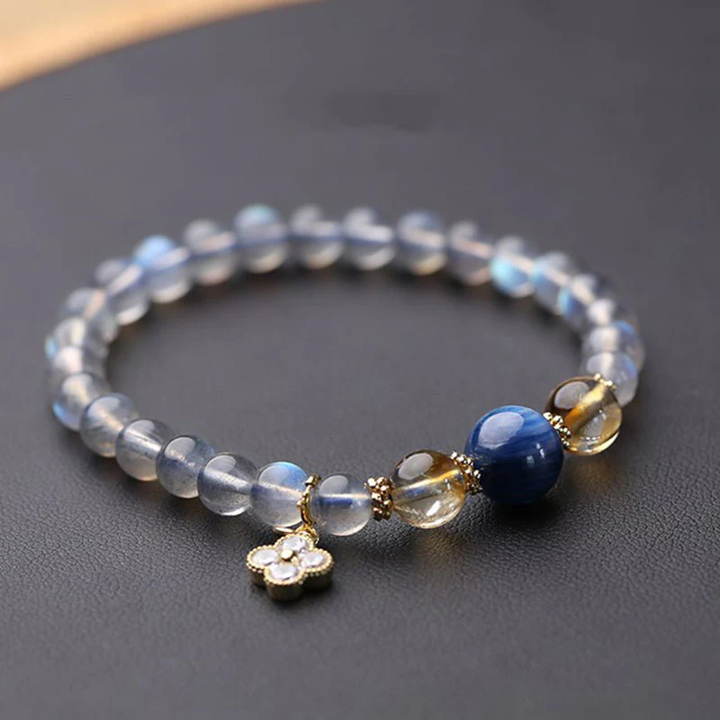 Buddha Stones Natural Moonstone Flower Chram Healing Beads Bracelet