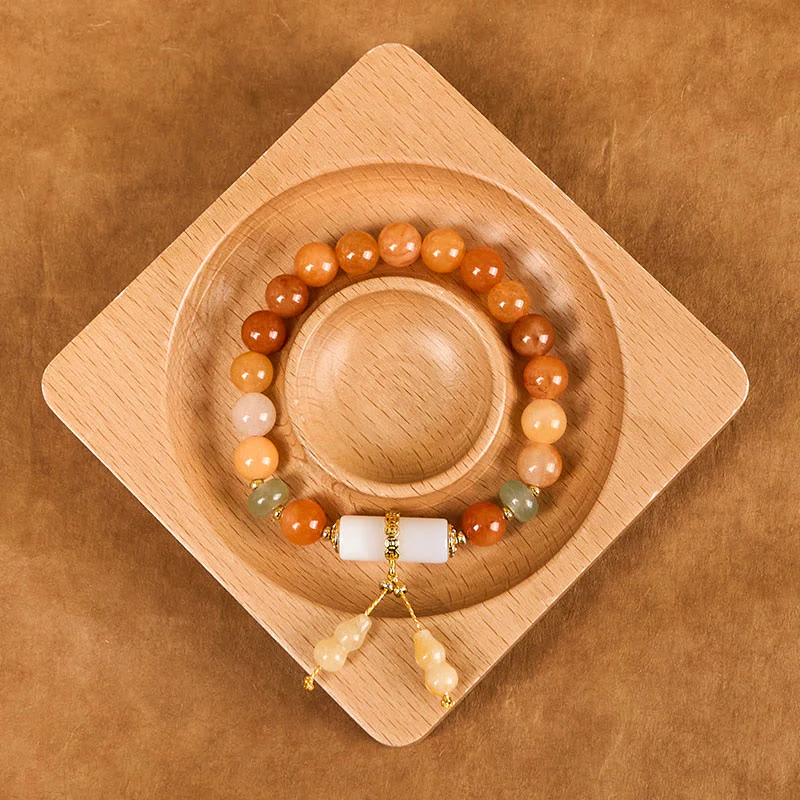 Buddha Stones Golden Silk Jade Beads Gourd White Crystal Wealth Luck Bracelet