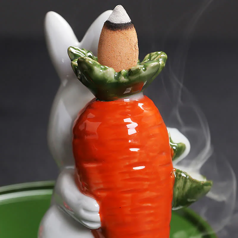 Year of the Rabbit Carrot Mushrooms Rabbit Ceramic Bunny Blessing Incense Burner (Extra 30% Off | USE CODE: FS30)
