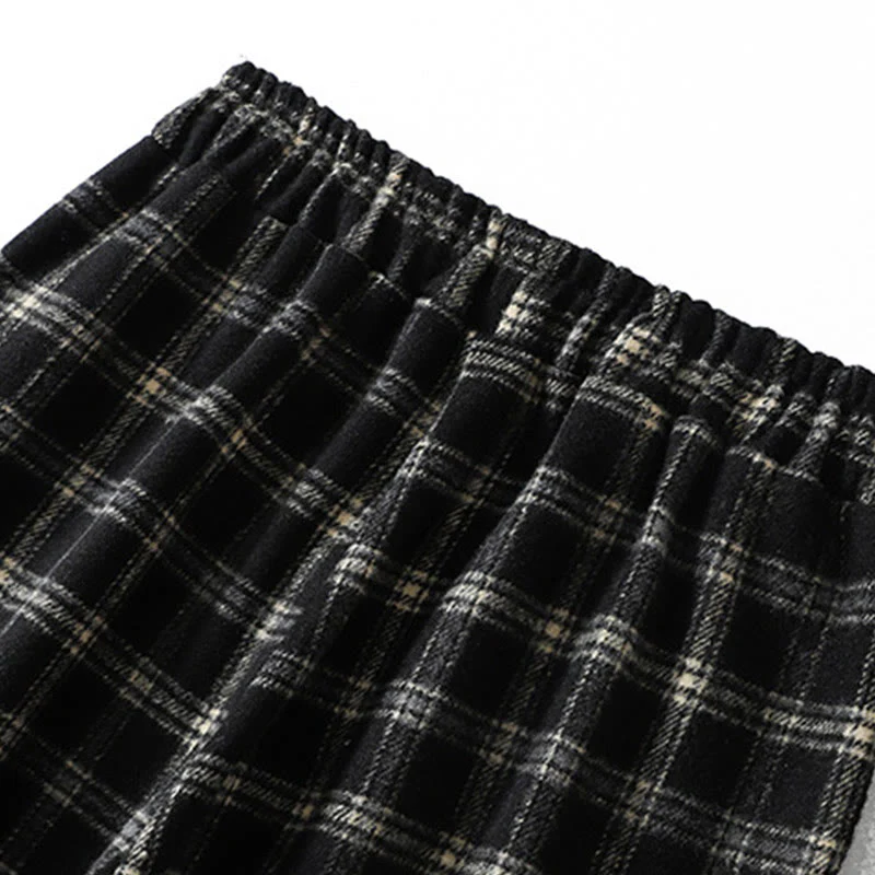 Buddha Stones Retro Plaid Pattern Women's Fleece-Lined Harem Cotton Pants With Pockets