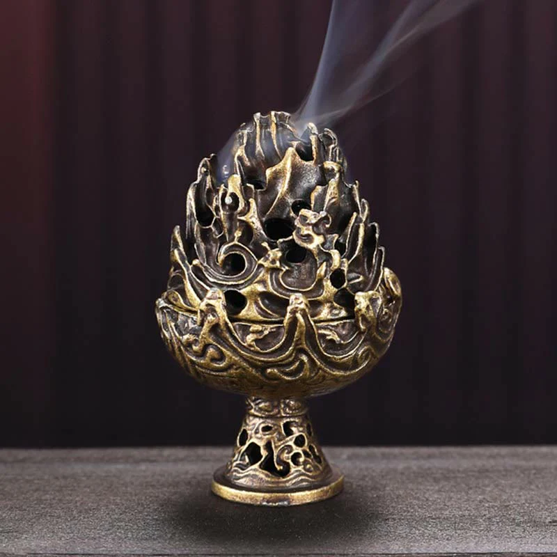 Buddha Stones Tibetan Mini Mountain Pattern Meditation Copper Alloy Incense Burner