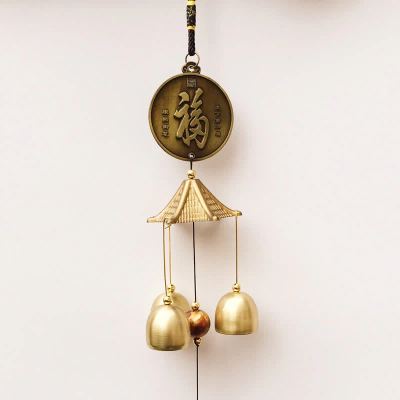 Buddha Stones Blessing Letter Elephant Bagua Auspicious Coin Wall Hanging Chime Bell Handmade Home Decoration