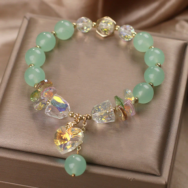 Buddha Stones Aquamarine Green Crystal Love Heart Charm Healing Bracelet