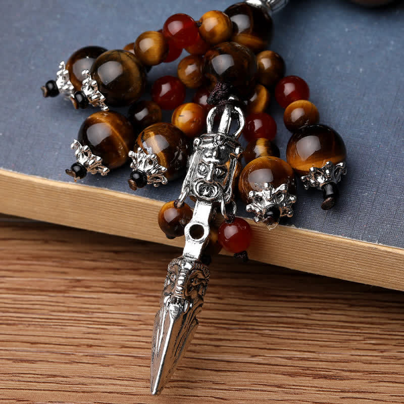 Buddha Stones Natural Tiger Eye Red Agate Dragon Vein Agate Stone Vajra Dorje Power Healing Bracelet Car Decoration