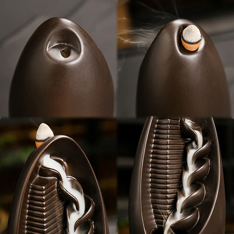 Buddha Stones Stairs Mountains Water Buddha Hand Ceramic Backflow Smoke Fountain Meditation Incense Burner Decoration