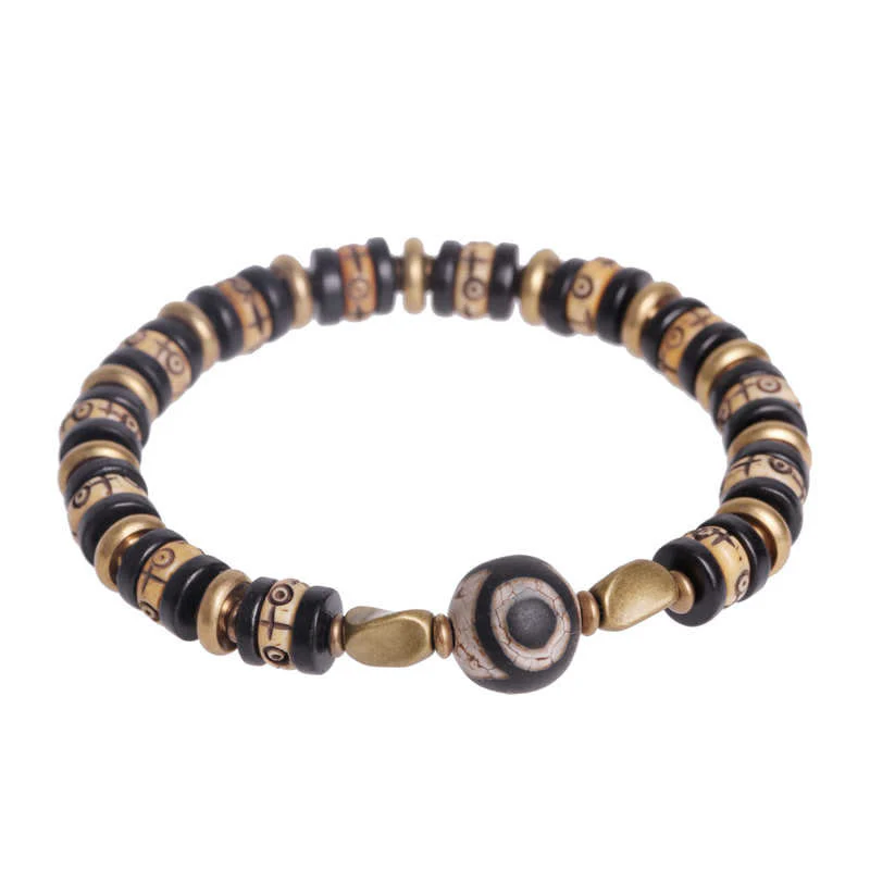 Buddha Stones Tibetan Bone Beads Ebony Wood Strength Bracelet