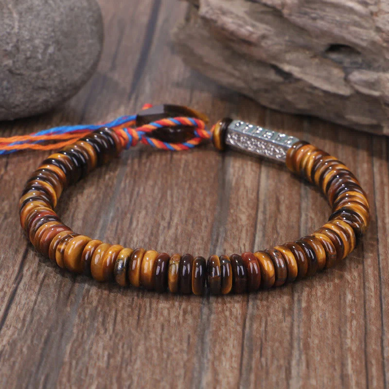 Buddha Stones Tibetan Tiger Eye Om Mani Padme Hum Protection Power Bracelet