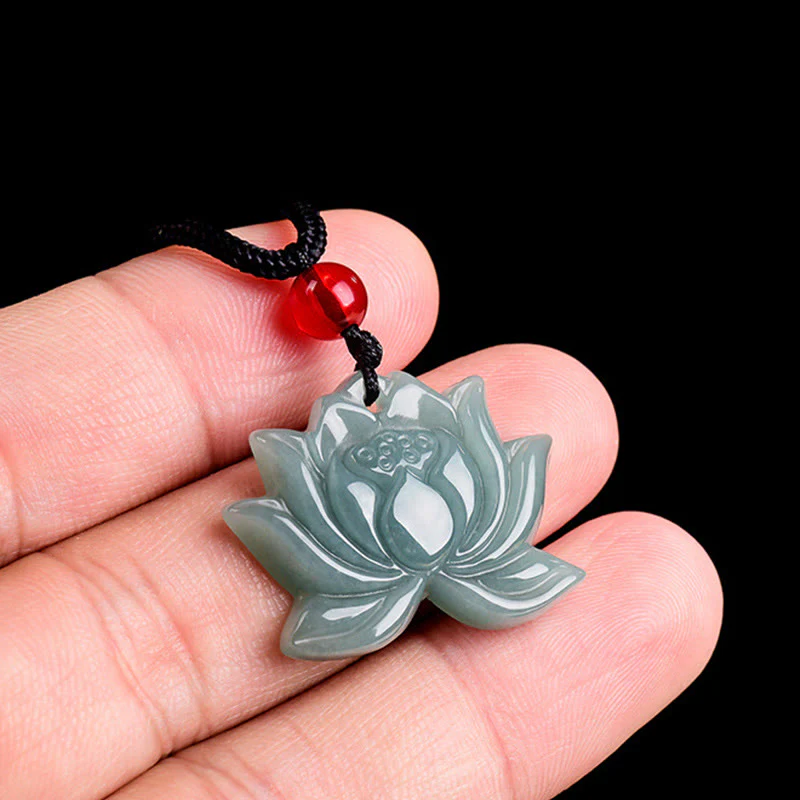 Buddha Stones Lotus Flower Pattern Carved Jade Prosperity Necklace Pendant