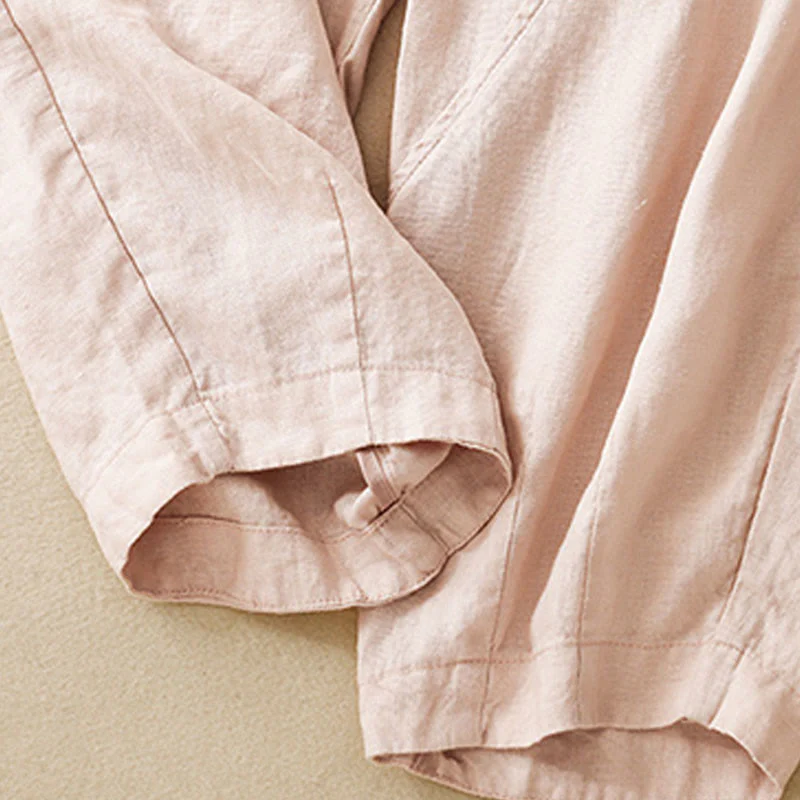 Buddha Stones Casual Plain Cropped Pants Women's Cotton Linen Harem Pants With Pockets