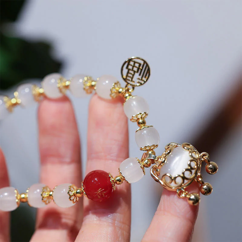 Buddha Stones Windmill Chinese Lock Charm Fu Character Blessing Bracelet