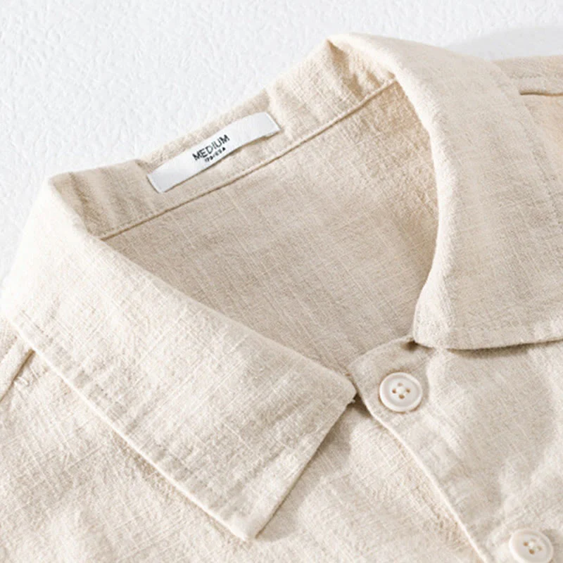 Buddha Stones ommute Fall Solid Color Lapel Men's Long Sleeve Cotton Linen Shirt With Pocket