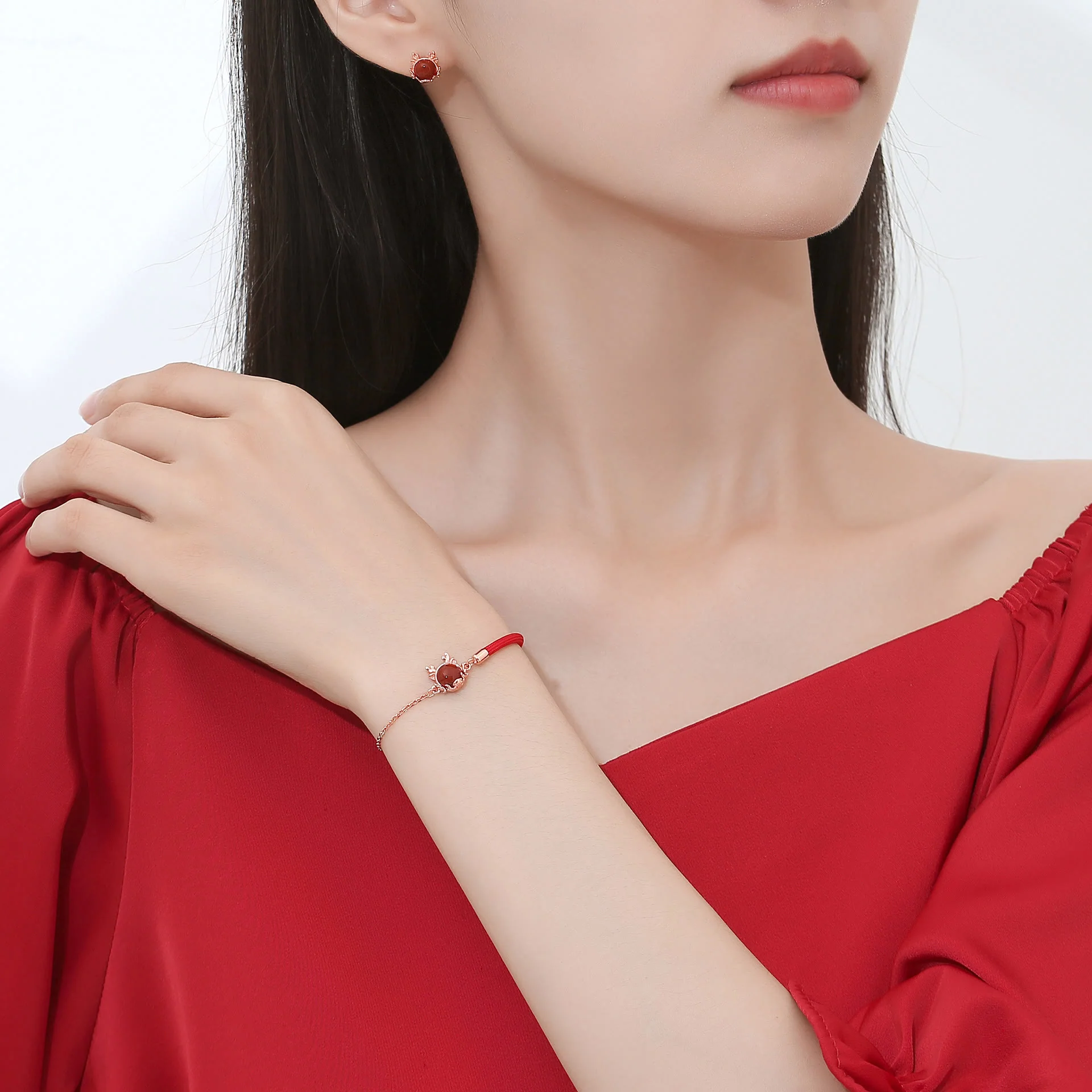 ❗❗❗A Flash Sale- Buddha Stones 925 Sterling Silver Year of the Dragon Cinnabar Red Agate Dragon Protection Bracelet Necklace Pendant Earrings Ring