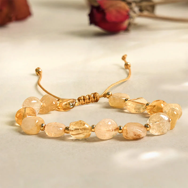 Buddha Stones Irregular Shape Citrine Braid String Happiness Bracelet