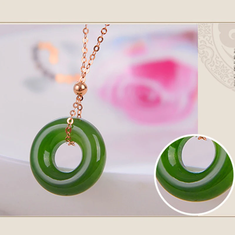 Buddha Stones Round Cyan Jade Healing 14K Gold Necklace Pendant