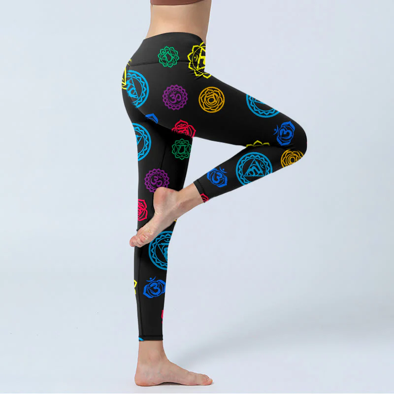 Buddha Stones Geometric OM Symbol Sanskrit Print Gym Leggings Women's Yoga Pants
