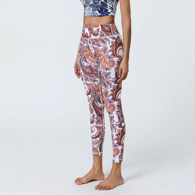 Buddha Stones Flowers Feathers Sun Moon Print Sports Fitness Yoga High Waist Leggings Women's Pants